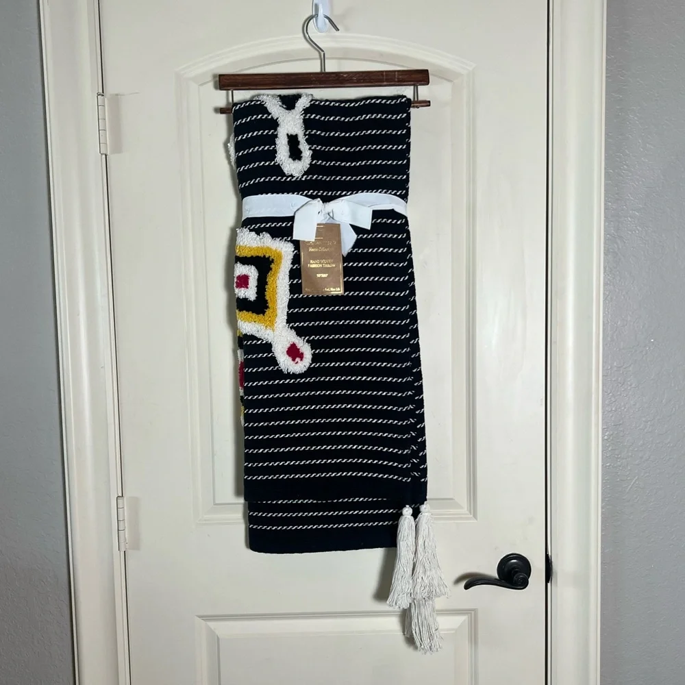 Aman Black & White Striped Boho Blanket throw with decorative large Tassels